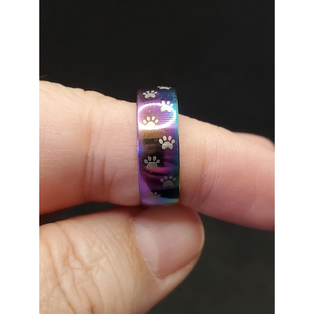 Stainless Steel Rainbow Paw Print Rings Sz 10